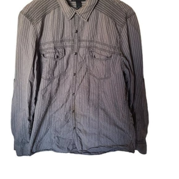 I.N.C. Mens Long Sleeve Gray‎ Stripe Shirt XL Snap - Picture 6 of 14